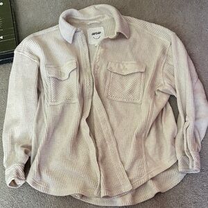 aerie Cream Waffle-Knit Button Down Shirt XS EUC!